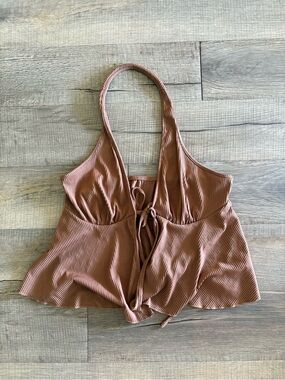 SHEIN Ribbed Halter Tie-Front Camisole in Mauve Brown